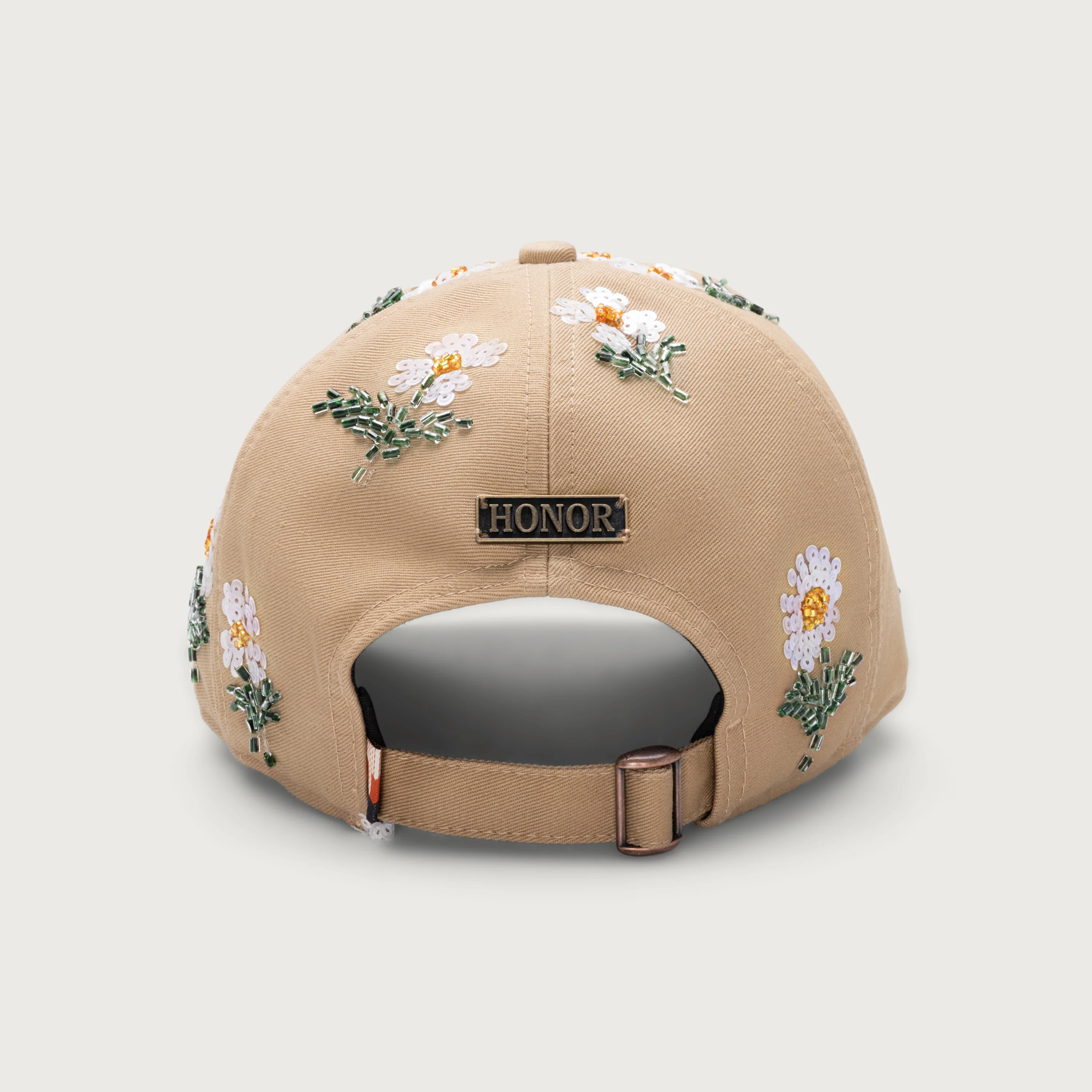 Flowers Beaded 6 Panel Cap - Taupe - Image 3