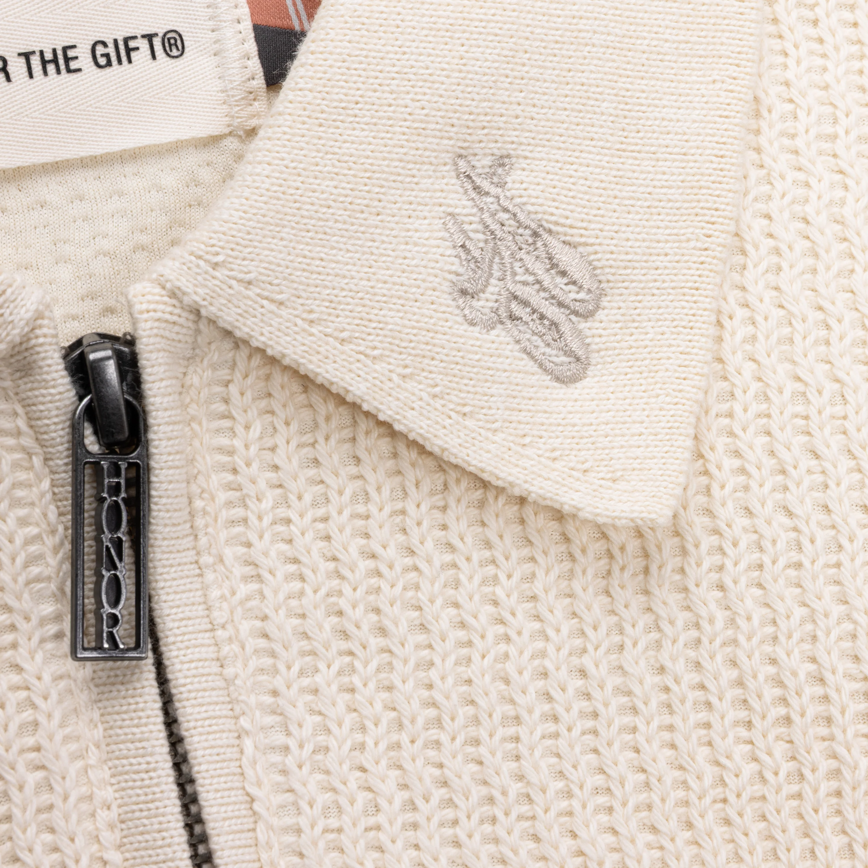 Wavy Knit L/S Polo - Bone - Image 3