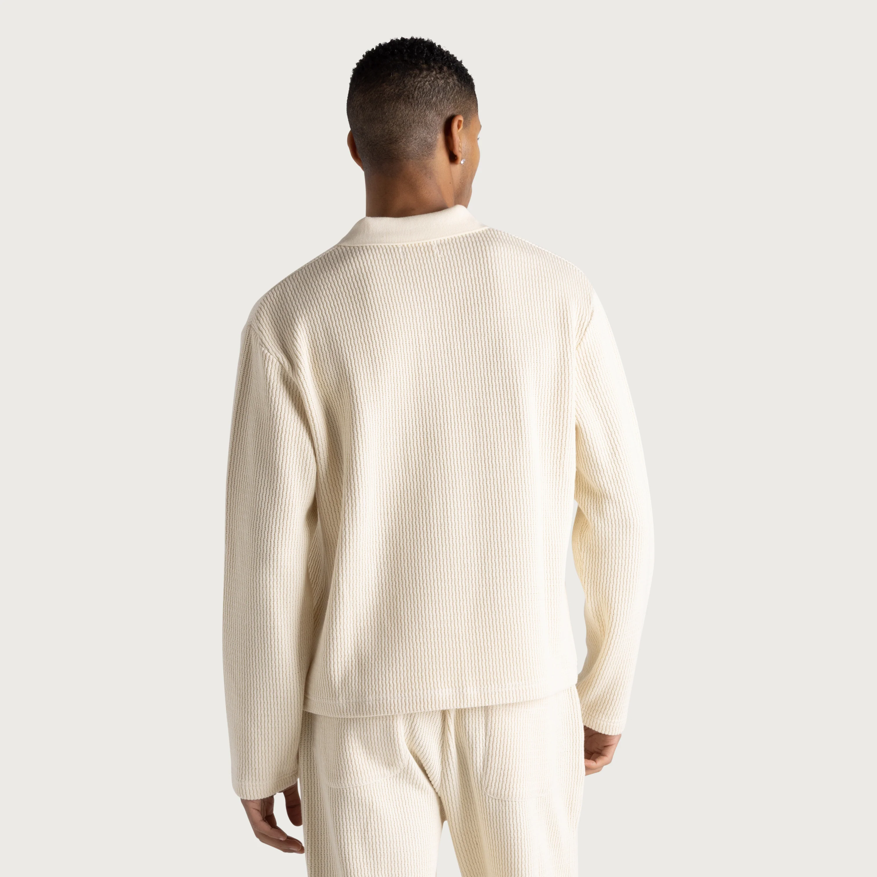 Wavy Knit L/S Polo - Bone - Image 7