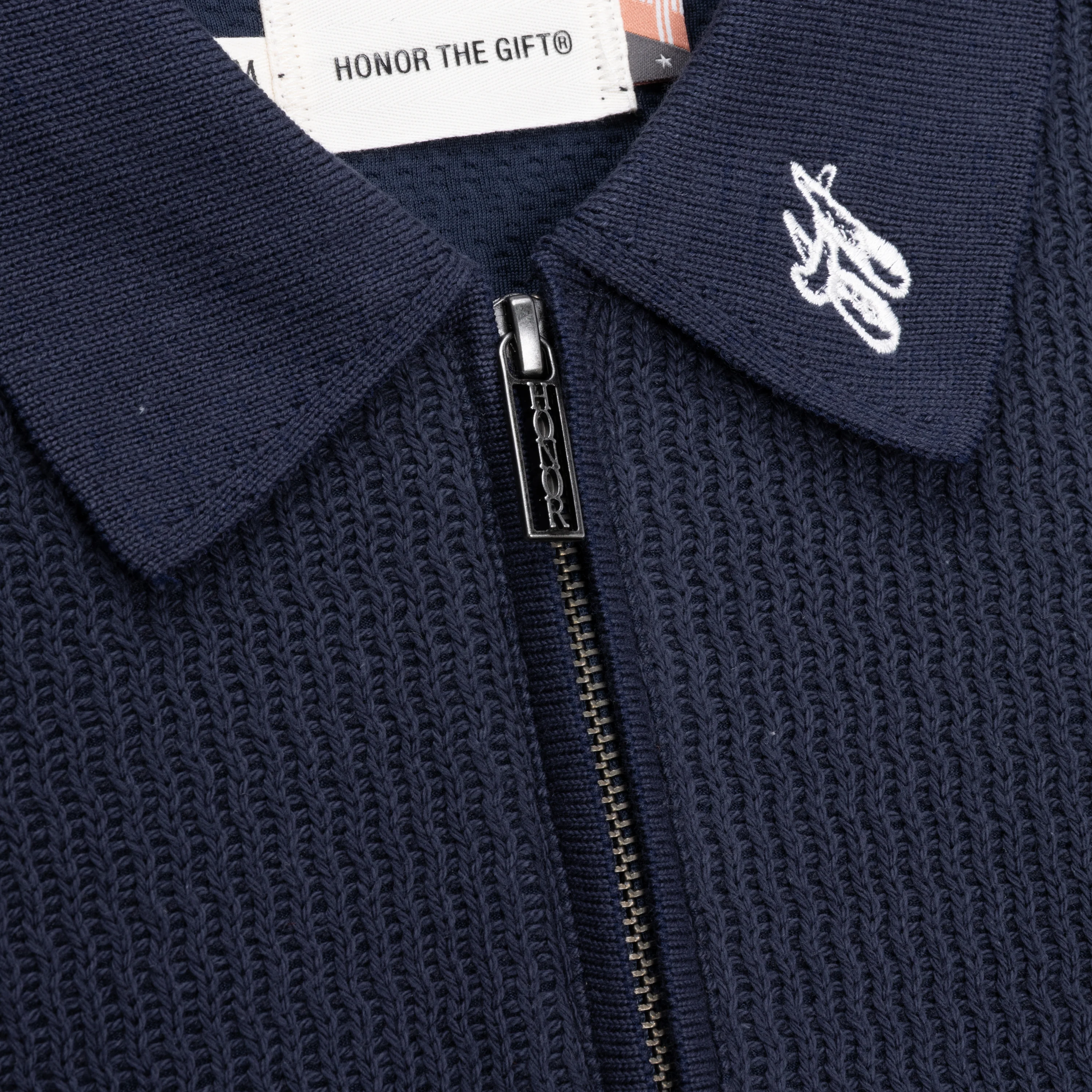 Wavy Knit L/S Polo - Navy - Image 3