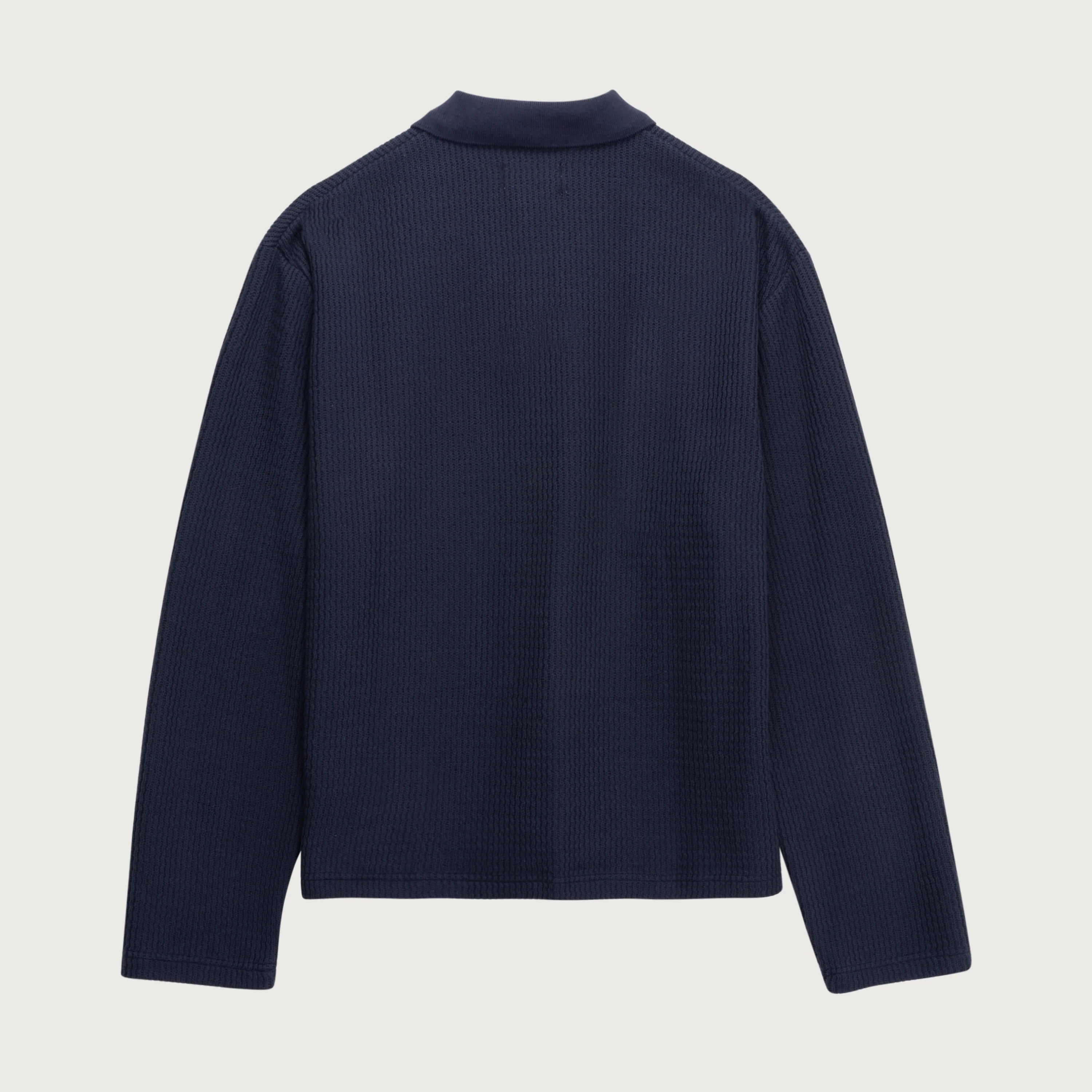 Wavy Knit L/S Polo - Navy - Image 6