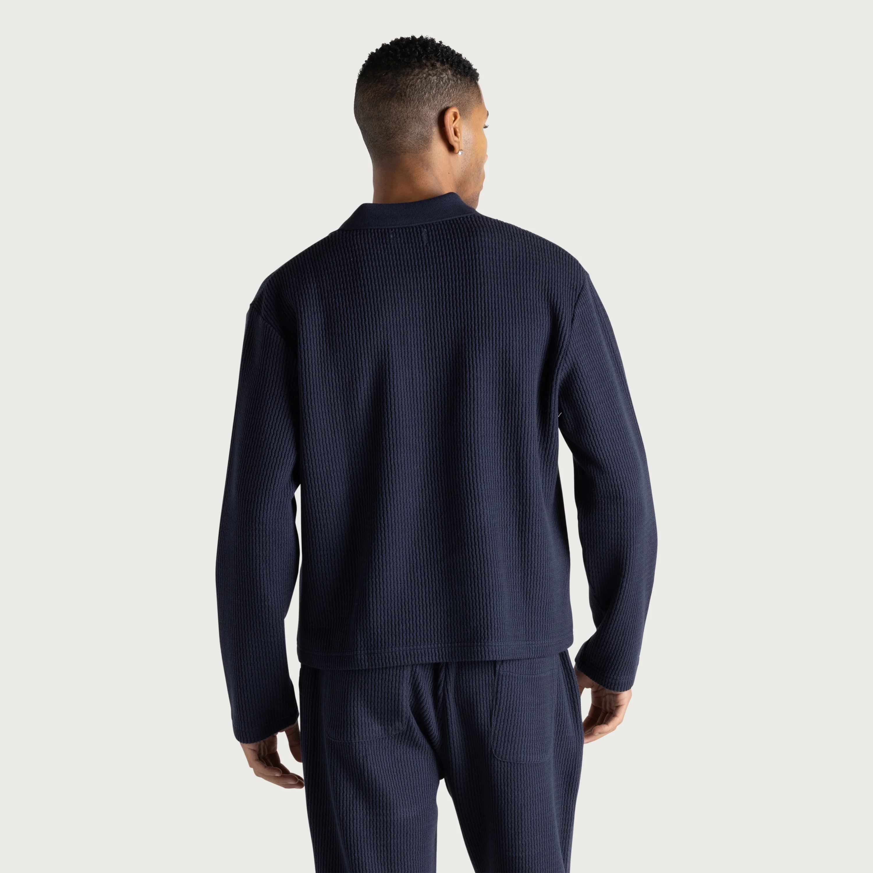 Wavy Knit L/S Polo - Navy - Image 7